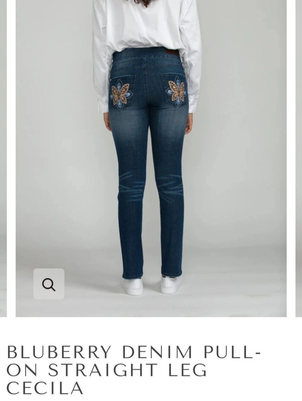 Blueberry Denim Pull-On Straight Leg Cecilia Embroidered Pockets Plus 18W NWT